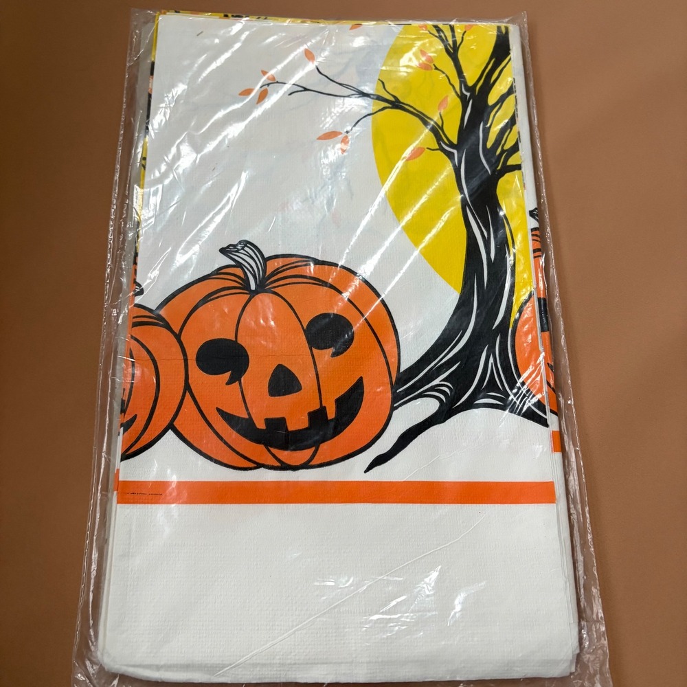 Vintage Reed Table Cover Halloween 52x96 Jack‎ O Lantern Pumpkin Tree Moon